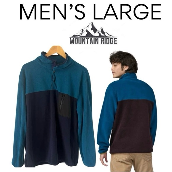 Mountain Ridge Cozycore Cabin Winter Fleece Pullover Teal Turquoise Navy Sweater - Picture 1 of 4
